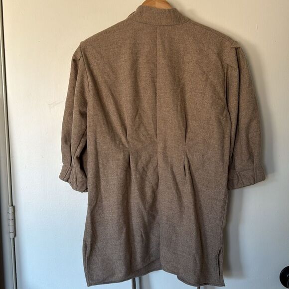 Zara Brown Black Puff‎ Sleeve Button Shoulder Tie Waist Top Medium - Picture 6 of 7